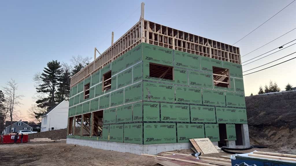 New home construction framing by RS Development Group in Hudson, MA