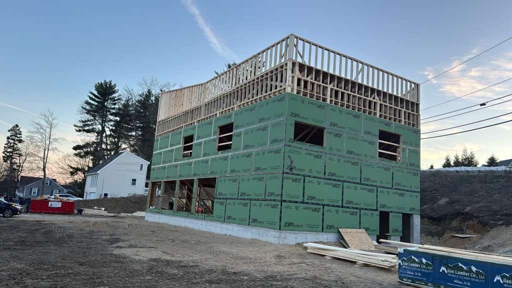 New home construction framing by RS Development Group in Needham, MA